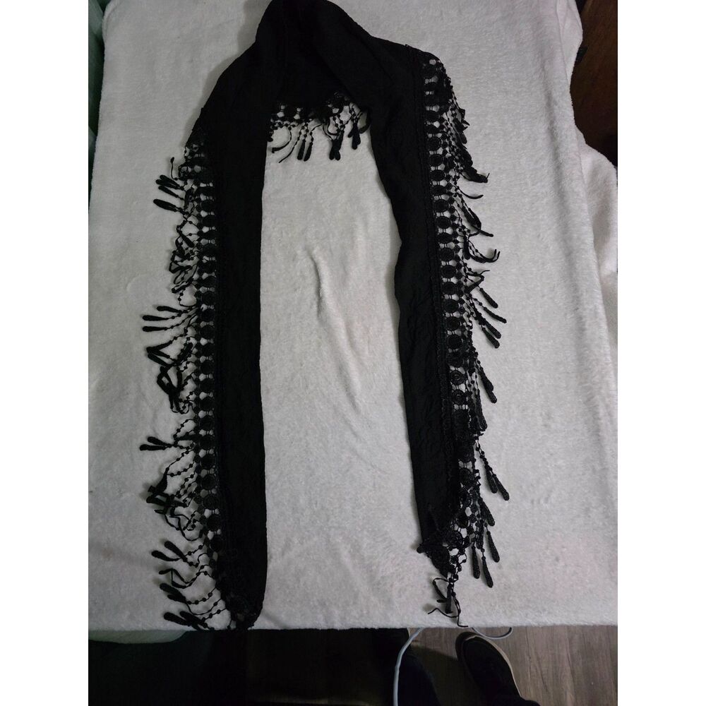SHEIN Black Lace Fringe Scarf Shawl Wrap Size L Boho Goth